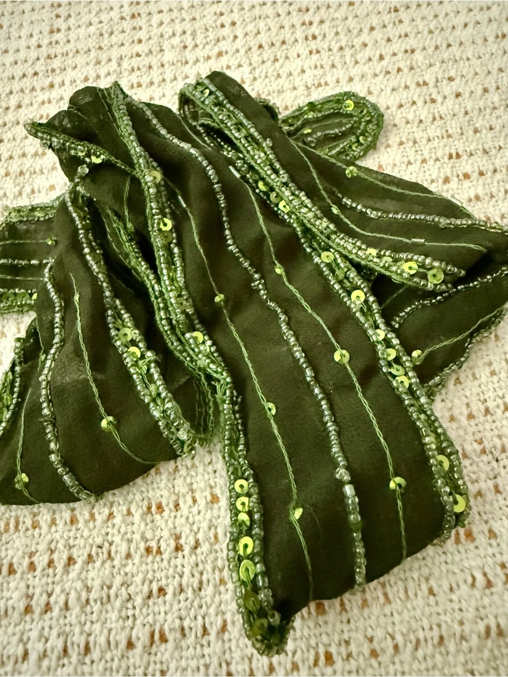 Vintage Y2K Beaded Green Organza Versatile Jewel Wrap NWTp